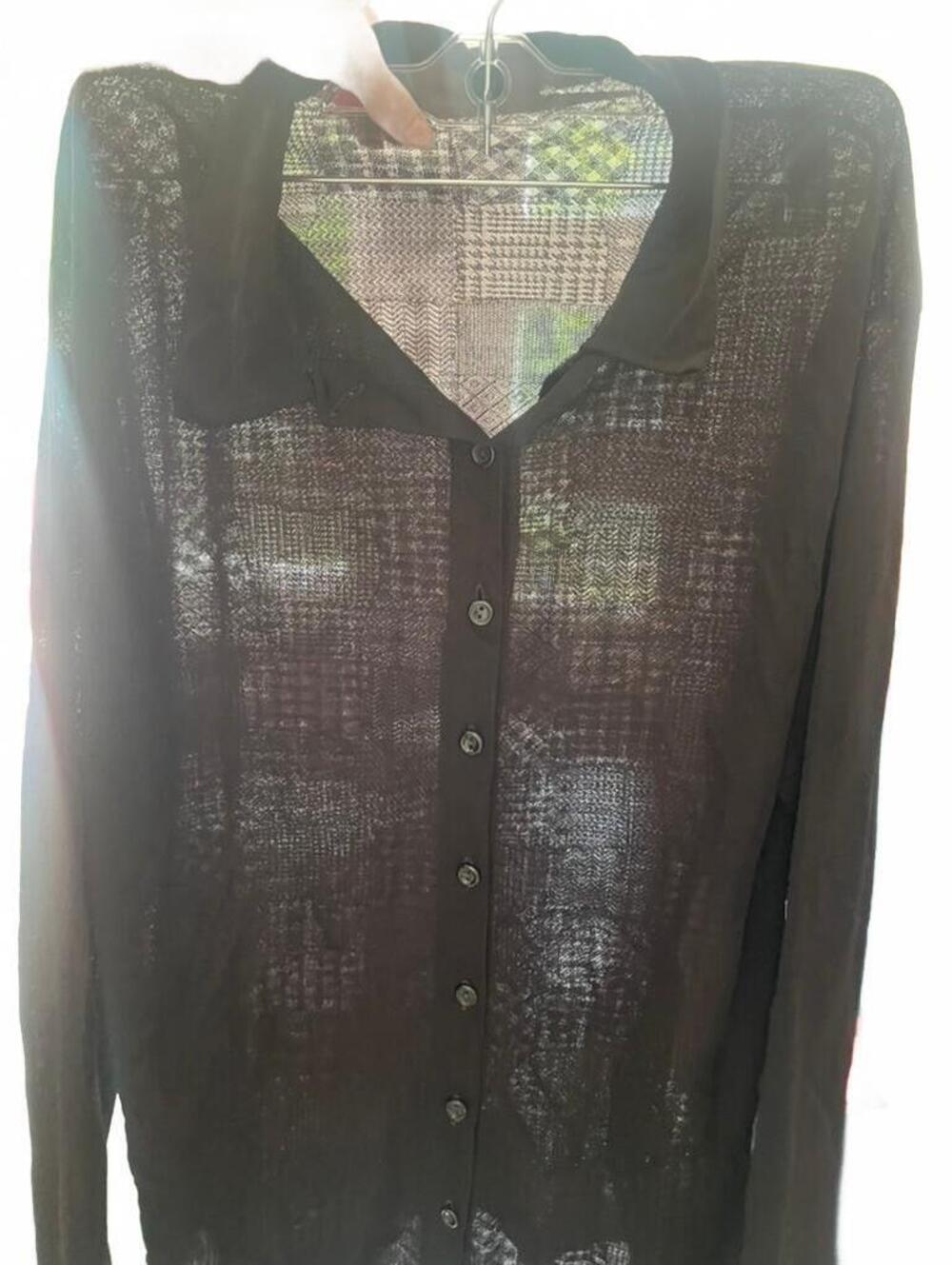 Black Sheer Button Front Knit Collared Top
